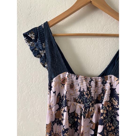 Free People Aurora Mini Dress Blue Lace Floral Satin Size XS - Picture 8 of 10